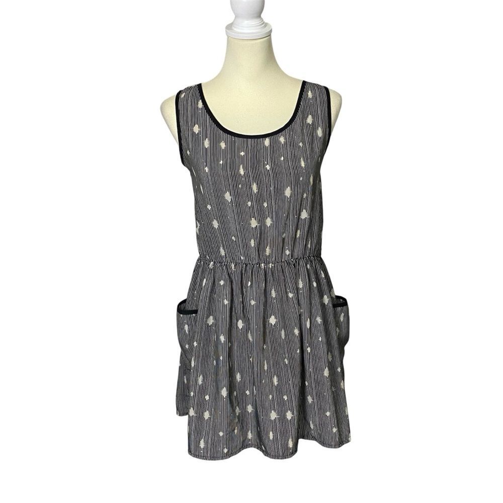 Angie Black & Cream Pinstriped Mini Dress W/ Pockets Women's Size Large
